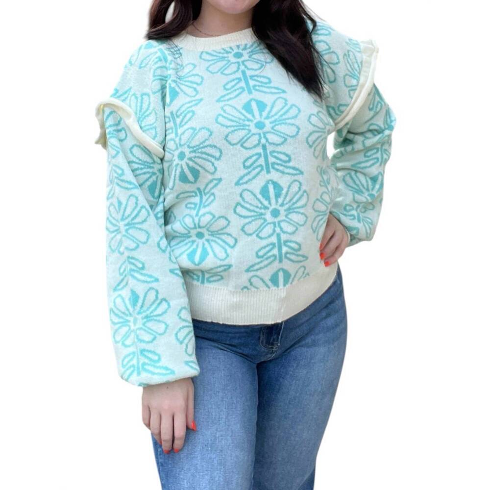 NEW VOY crew neck breeze sweater in turquoise